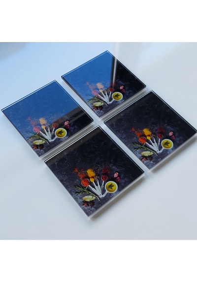Decorita Cam Bardak Altlığı Baharat Çeşnisi 4'lü Takım 10 CM x 10 CM Çok Renkli