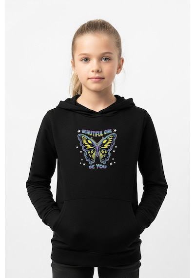 Kanguru Cepli Kapüşonlu Kız Çocuk Sweatshirt Gırl Be You Yazı Baskılı Siyah