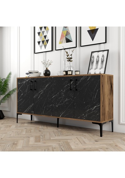 Kiev 160cm Konsol - Ceviz / Siyah Mermer
