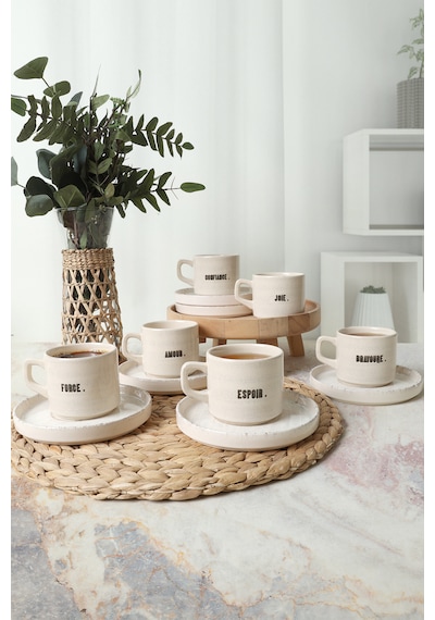 Deep Collection Mottolu Stackable Çay Takımı 12 Parça 6 Kişilik