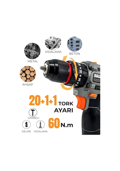 Bolt 16.8v Kömürsüz Darbeli Şarjlı Matkap Vidalama Seti 60nm Çift Akü + 85 Parça Aksesuar + Hızlı Şarj Gri