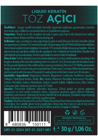 Keratinli Gri Toz Açıcı, Oksidan Kremli Set - Yakmadan Saç Rengi Ve Boya Açıcı Set 30g,60ml 90gr