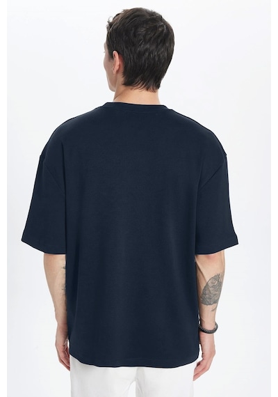 Tudors Unisex Oversize Geniş Kesim Pamuk Yumuşak Dokulu Basic Bisiklet Yaka Lacivert Tişört-30844 2XL