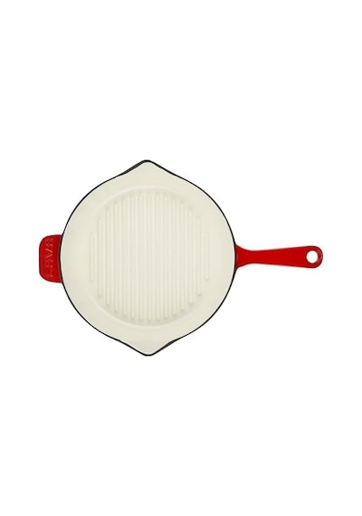 Metal Saplı 28 Cm Kırmızı İç Krem Döküm Yuvarlak Izgara Tava Açık Bakır