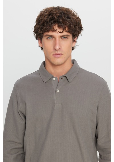 AC&Co / Altınyıldız Classics Erkek Vızon %100 Pamuk Slim Fit Dar Kesim Polo Yaka Jakarlı Triko Tişört Vizon