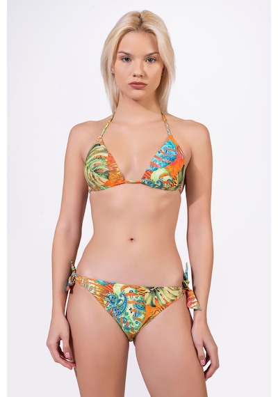 Endeep Kadın Dolgulu Kaplı Üçgen Desenli Bağlamalı Bikini Takımı Turuncu