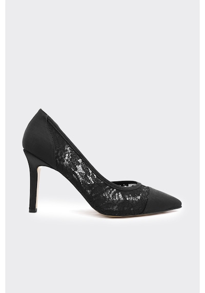 Derinet Tül Dantelli Kadın Stiletto Siyah Siyah
