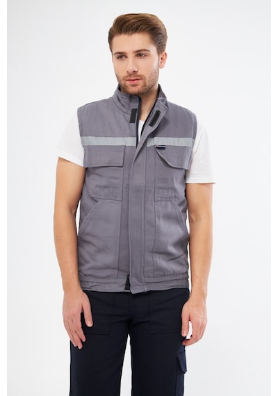Yelek 7/7 Gabardin %100 Pamuk Kapitoneli Reflektörlü Gri