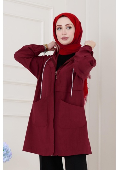 Sevitli Kapüşonlu Önü Patlı Kap-bordo-5165 Bordo