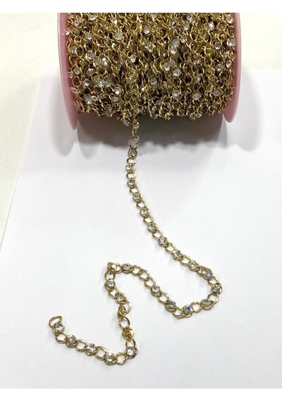 Taşlı Zincir Şerit / Gold / 1 Metre /