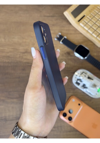 İphone 12 Uyumlu Süper İnce Mat Ultra Thin Silikon Kılıf Lacivert