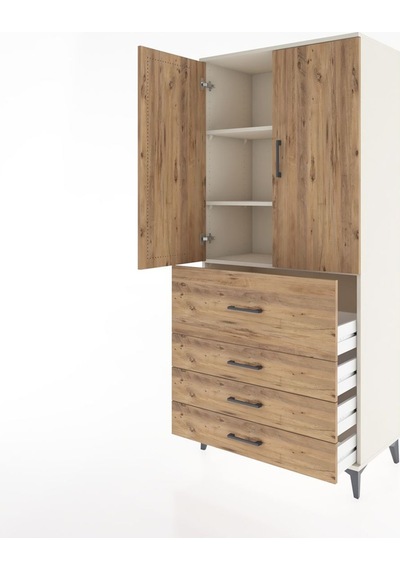 Hyperion Dolap 3 Raflı 4 Çekmeceli 2 Kapaklı 88x44x195 Aytaşı-çam Aytası