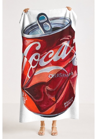 Kutu Kola Pop Art Plaj Havlusu - Kırmızı Modern İçecek Temalı Hızlı Kuruyan Mikrofiber Havlu Çok Renkli