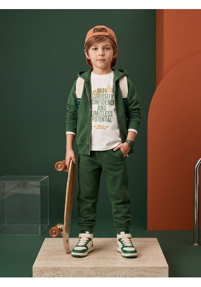 Zekids Erkek Çocuk Yeşil Kapüşonlu Fermuarlı Eşofman Takımı-17441