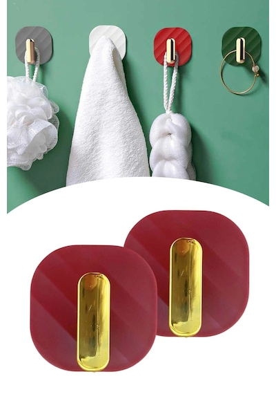 2li Yapışkanlı Retro Askılık Dolap Kapak Kulpu Kırmızı 5639 4 Renk