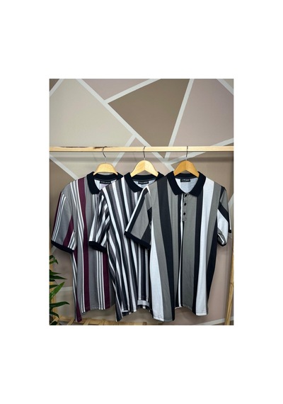 Mfz Giyim Bordo - Gri Renk 3'lü Polo Yaka Erkek T-shirt Bordo-gri