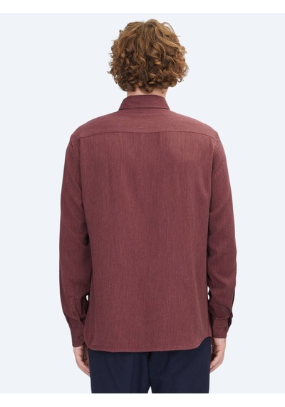 Kip Bordo Regular Fit Dokuma Casual Gömlek Bordo