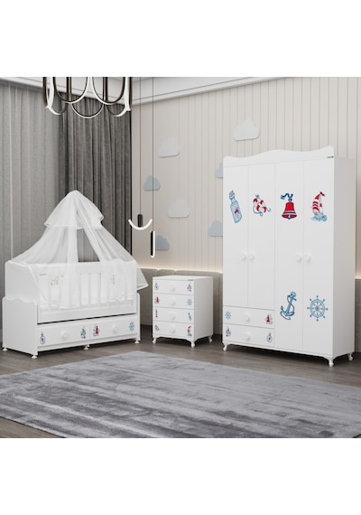 Elegant Yıldız 4 Bebek Odası Takımı Yatak Uykuseti - Denizci Beyaz
