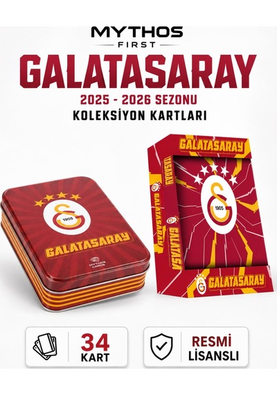 Mythos First Galatasaray 2025-2026 Sezonu Koleksiyon Kartları Metal Kutu 34 Kart Resmi Lisanslı