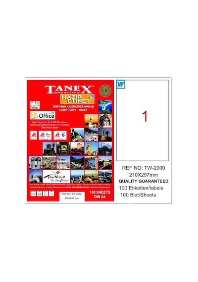 Tanex 2000 Laser Etiket 210x297mm 1x100 100 Adet Diğer