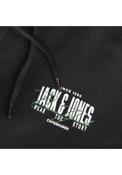 Jack & Jones Erkek Gögüs Baskili Kapüsonlu Sweatshirt - Aero - 12298491 Siyah