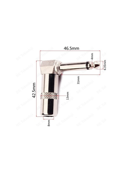 90 Derece Jack Lehim Konektörü 6.35mm Mono L Tip Metal Erkek Jack