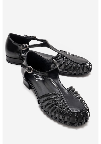 Luvishoes Onos Siyah Örgü Detaylı Kadın Sandalet Siyah