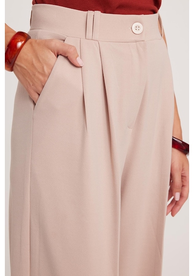 Tudors Kadın Regular Fit Klasik Kesim Yüksel Bel Geniş Paça Taş Pantolon-39585 Taş