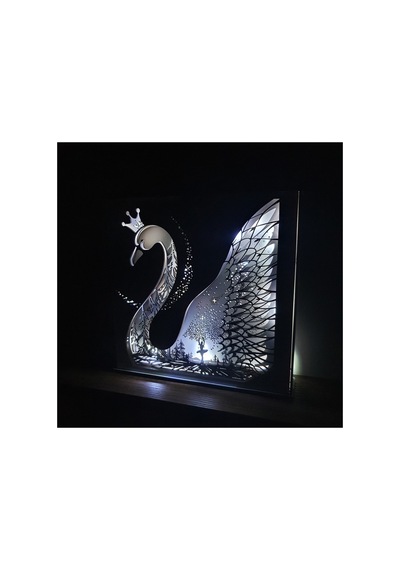 Özel Tasarım 5 Katmanlı Ahşap Dekoratif Kuğu Gece Lambası Beyaz - 738350990 Beyaz