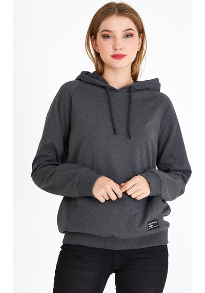 MMetalic Kadın Antrasit Kapüşonlu Basic Örme Sweatshirt