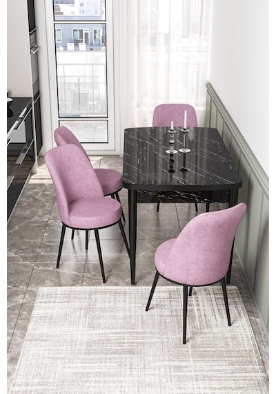 Canisa Concept Kor Serisi 70x114 Açılabilir Mutfak Masası Takımı Siyah Mermer Desen Masa 4 Pembe Sandalye Masa Siyah Mermer Sandalyeler Pembe Canisa Concept Kor Serisi 70x114 Açılabilir Mutfak Masası Takımı Siyah Mermer Desen Masa 4 Pembe Sandalye Masa Siyah Mermer Sandalyeler Pembe