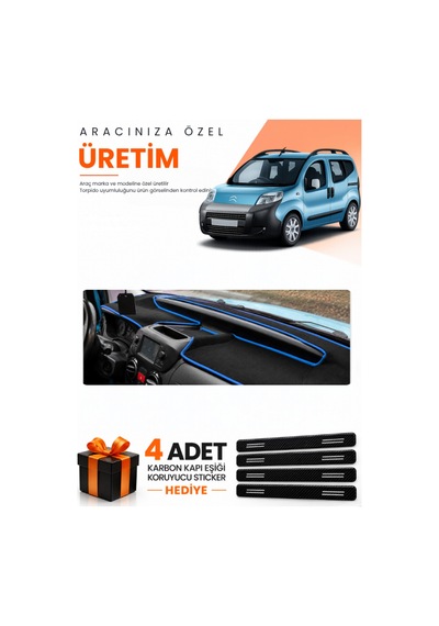Cıtroen Nemo 2007-2020 Uyumlu Torpido Koruma Örtüsü Oto Kılıfı - Siyah Mavi