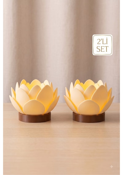 2'li Lotus Led Mum Dekoratif Gece Lambası Ve Huzur Işığı Beyaz