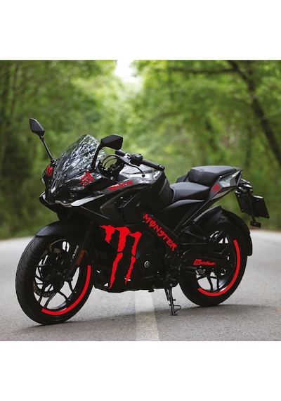 Bajaj Rs200 Monster Tek Renk Kırmızı Motosiklet Sticker Etiket Takım Modeli