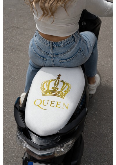 Queen Kadınlara Özel Universal Motor Sele Kılıfı Yıkanabilir Scooter Sele Örtüsü Beyaz