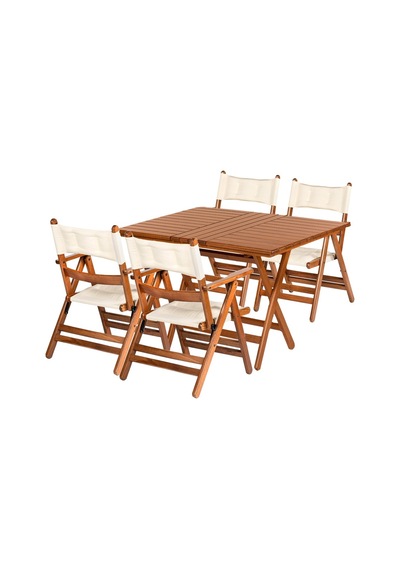 Marmaris Minderli Ahşap Bahçe Takımı: 80X120 Masa + 4 Sandalye