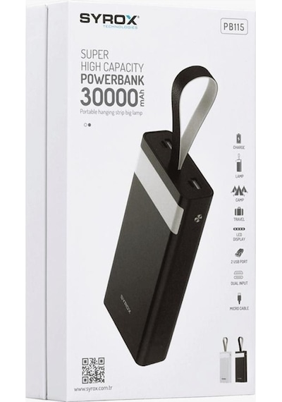 Syrox 30000 Mah Powerbank Led Işıklı Yüksek Kapasite