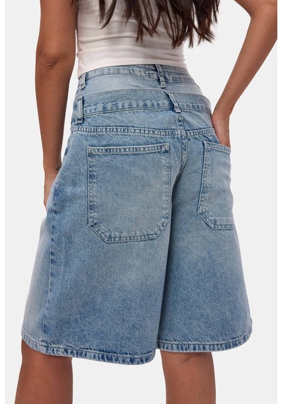 it's basic Kadın Kot Rengi 4s6-32 Baggy Fit Yüksek Bel Tasarım Denim Bermuda Şort Çok Renkli