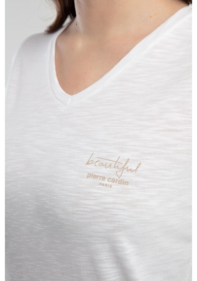 Pierre Cardin Paris Kadın Beautiful V Yaka Kısa Kollu Desenli Pijama Takım Krem
