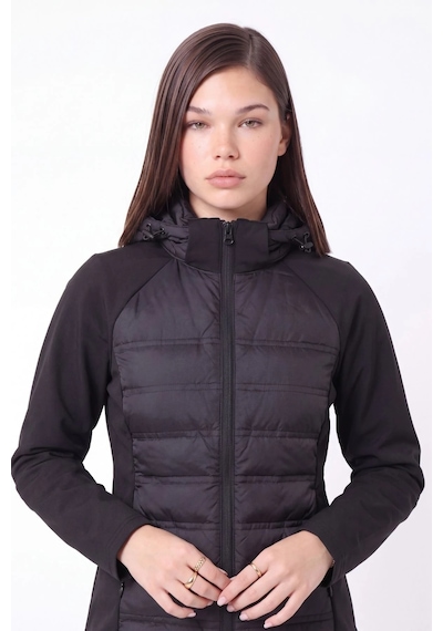 CEMO Kapüşonlu Softshell Kollu Şişme Kadın Mont Siyah
