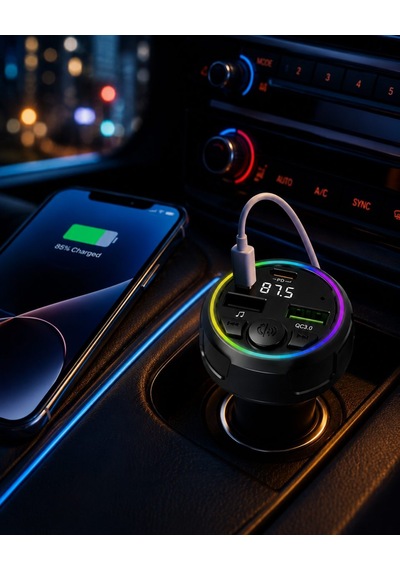 Rio Tech Araç Fm Vericisi Bluetooth 5.0 Type-c Qc3.0 Hızlı Şarj 48w Çift Usb