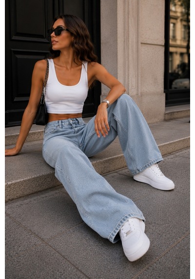 Cedy Denim Cedy Denım Açık Mavi Yüksek Bel Baggy Jean Pantolon E7010