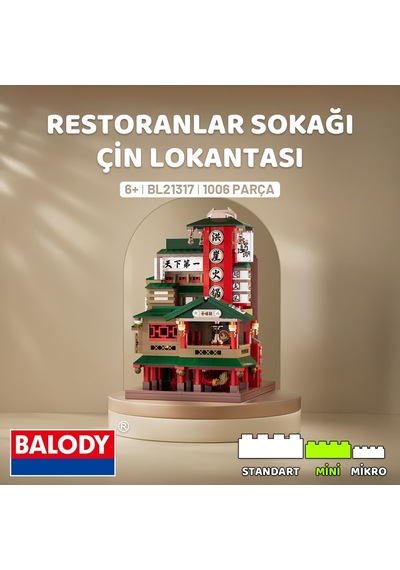 Balody Restoranlar Sokağı Serisi Çin Lokantası Bl21317 Mini Blok Yapı Oyuncakları Seti