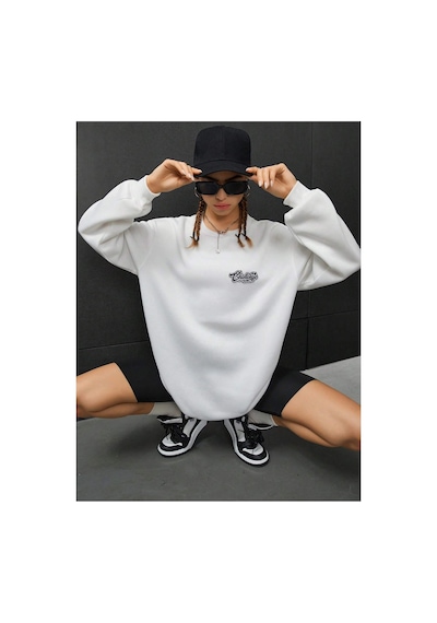 Tarzsokak Coolane Sloganlı Grafik Düşük Sweat Beyaz