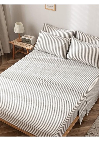 120 Cm X 200 Cm Çizgili Dokuma Kumaş Lastikli Fitted Çarşaf Takımı