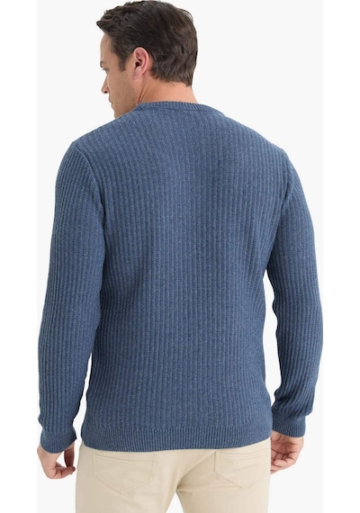 Defacto Standart Fit Bisiklet Yaka Basic Dokulu Triko Kazak E0811AXNS İndigo