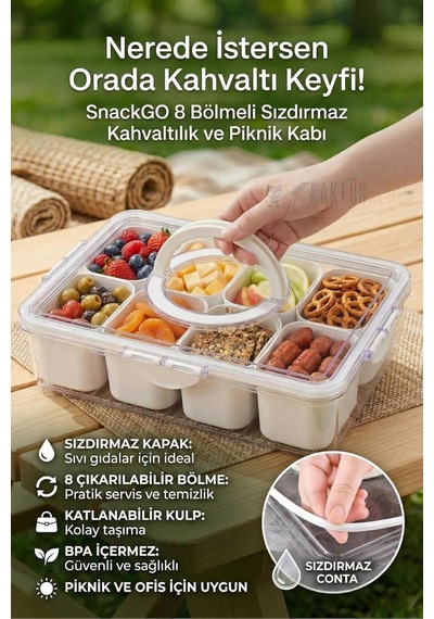 8 Bölmeli Sızdırmaz Kiltili Kapaklı Piknik Ve Kahvaltılık Saklama Kabı - Kulplu Düzenleyici Beyaz 717935 Diğer