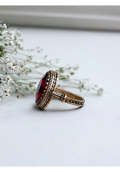 Kristal Taşlı Oval Yüzük Fayra-a7933yzk Kırmızı