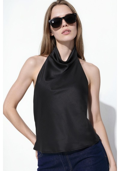 Hiccup Saten Halter Top Siyah
