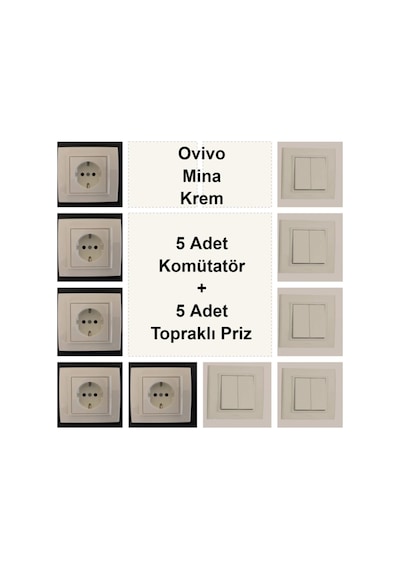 Ovivo Mina Krem 5 Adet Komütatör + 5 Adet Topraklı Priz
